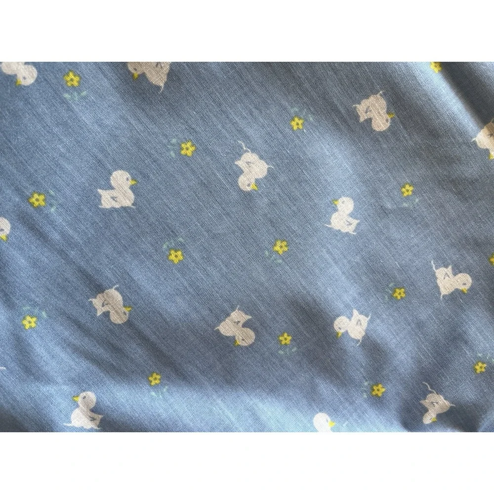 Vintage Fabric Blue Duck Floral Flower Duck Duckling Baby 1980s Wesco Reltex 1yd